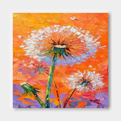Square Heavy Impasto Dandelion Painting 3D Palette Knife Floral Art  Modern Vibrant Orange Dandelion Artwork