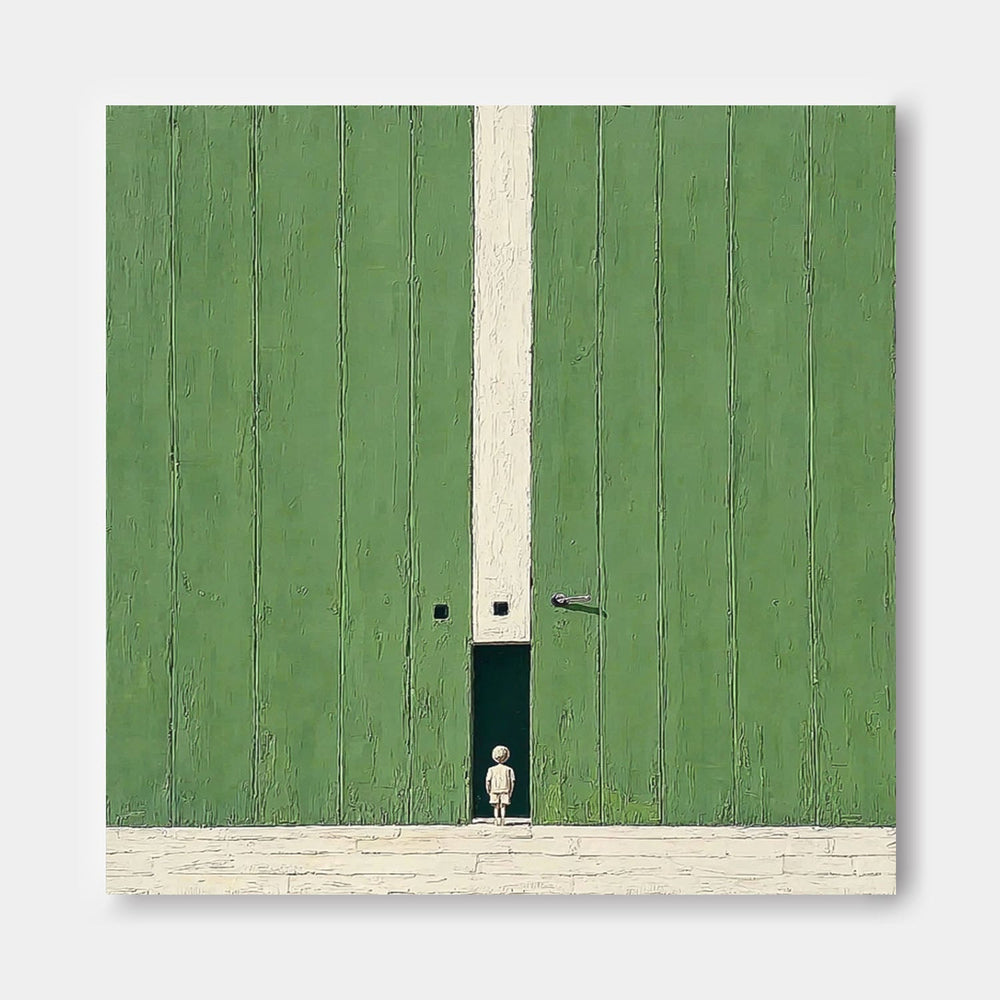 Abstract Acrylic painting Original Green Doorway Wall Art Large Architectural Door Painting Framed