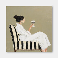 Square Abstract Lady Wearing A Bathrobe Painting Canvas Figure Artwork Original Elegant Woman Wall Art