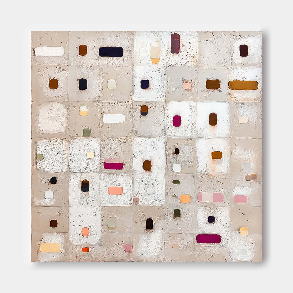 Abstract Geometry Acrylic painting Large Square Color Block Texture Painting Framed Original Wall Art