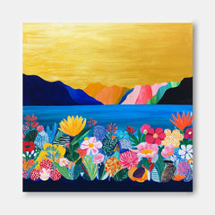 Floral Painting on Canvas Large Illustration style Wall Art Original Flower Bush Botanical Square Artwork