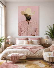 Modern Cowboy Portrait Painting Pink Textured Wall Art For Living Room Decor