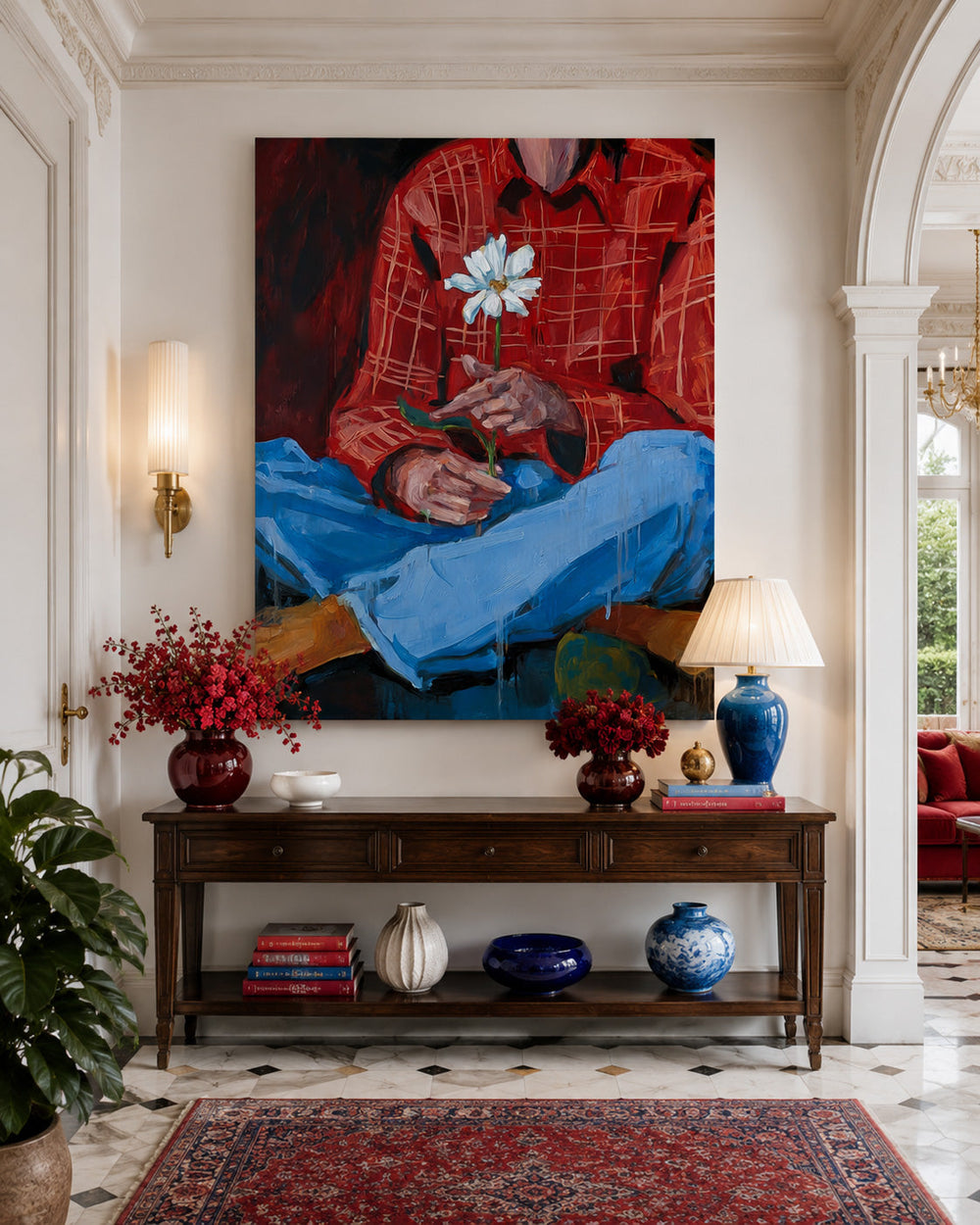 Expressive Oil Painting Of Boy With Flower For Modern Home Decor