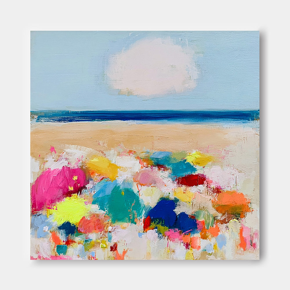 Hand-Painted Abstract Seaside Canvas With Rich Texture For Luxury Home And Office Interiors