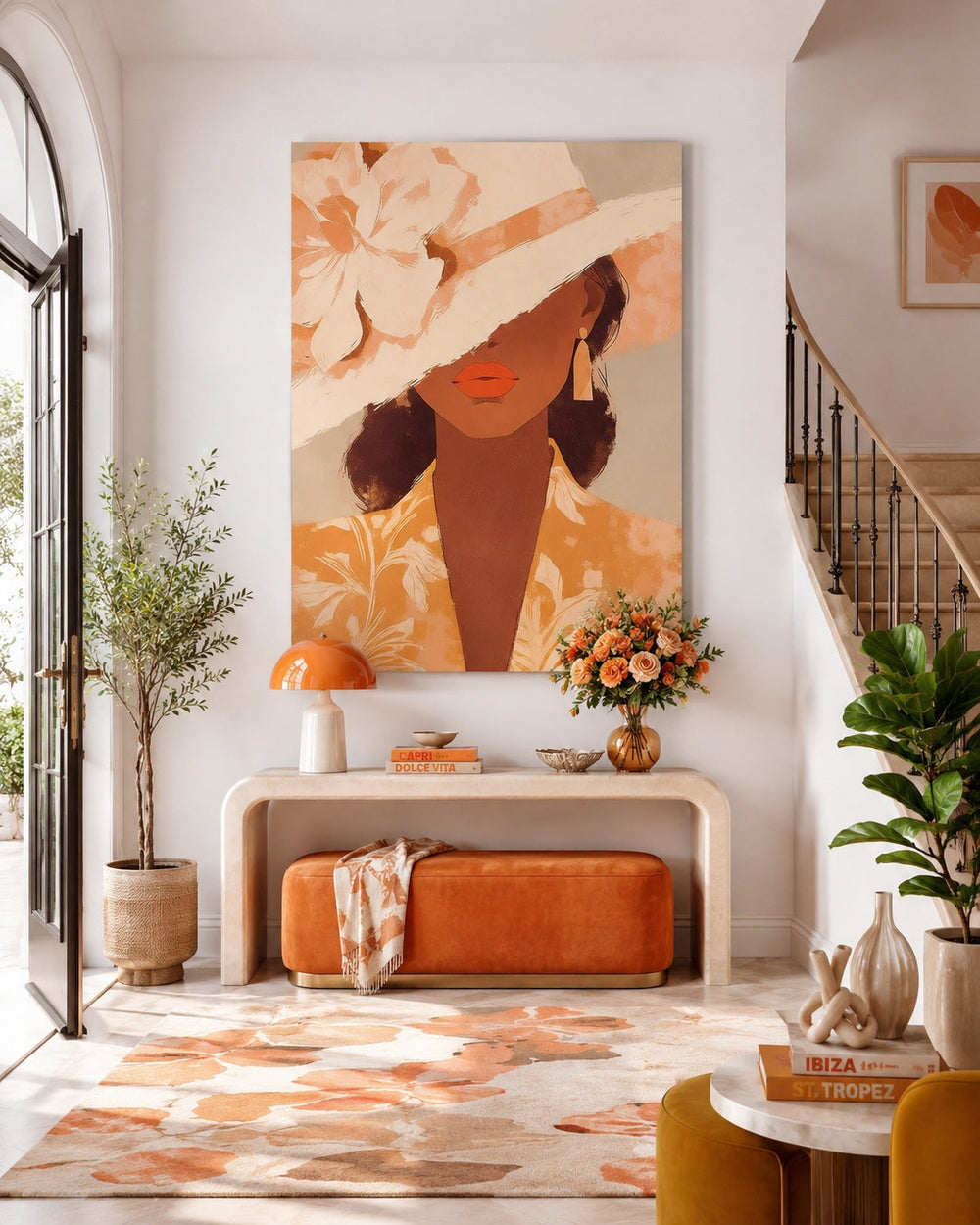 Retro Vintage Style Wall Art Featuring Stylish Lady With Hat And Earrings