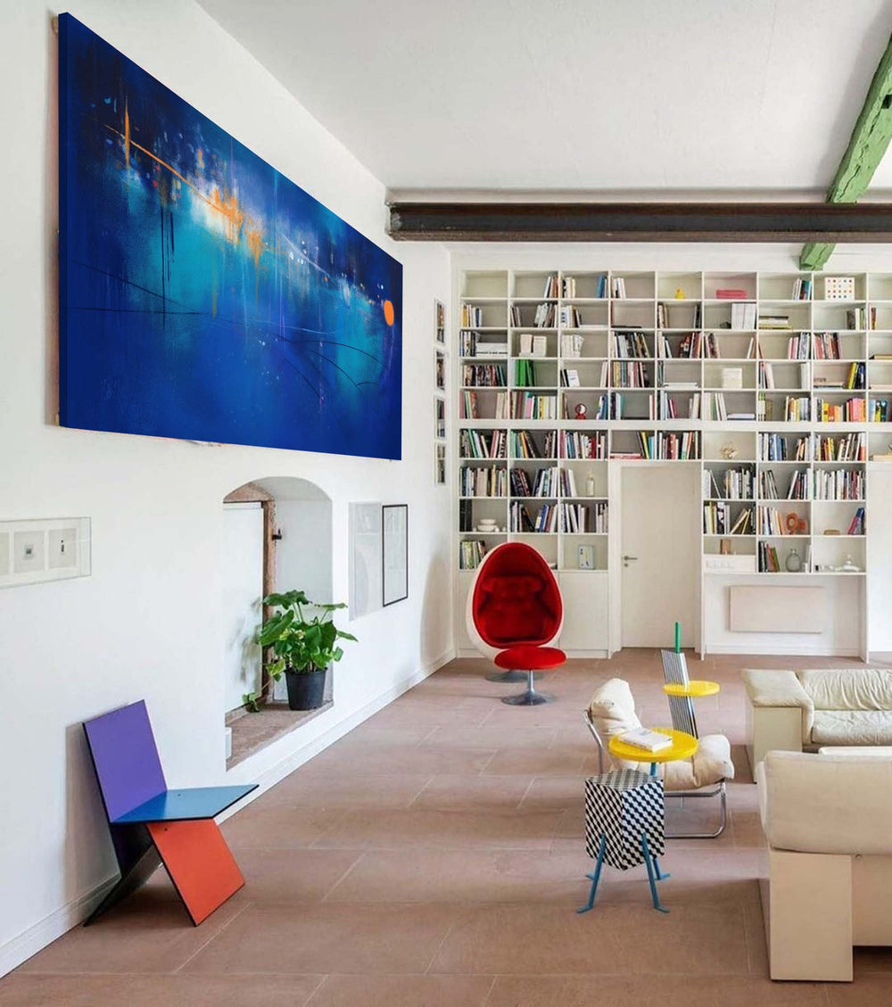 Large Bright Blue Acrylic Painting Original Oil Painting On Canvas Modern Abstract Living Room Wall Art