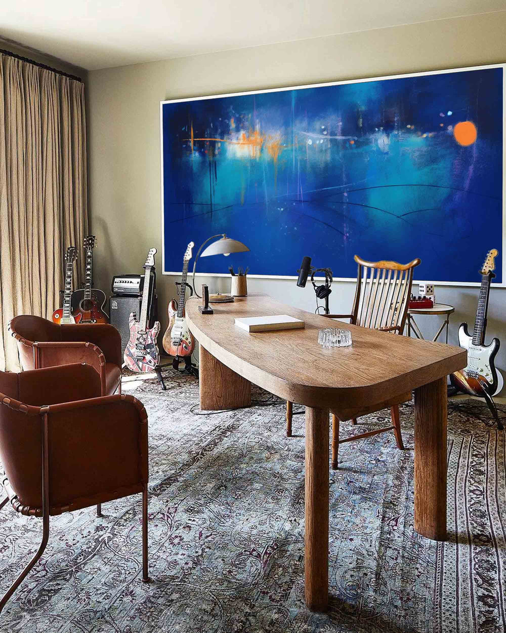 Large Bright Blue Acrylic Painting Original Oil Painting On Canvas Modern Abstract Living Room Wall Art