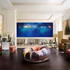 Large Bright Blue Acrylic Painting Original Oil Painting On Canvas Modern Abstract Living Room Wall Art