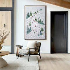 Alpine Rush – Skiing Oil Painting on Textured Canvas, Winter Sports Landscape Wall Art