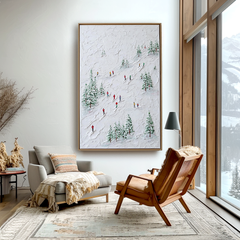 Snowtrail Echo – Skiing Oil Painting on Textured Canvas, Winter Landscape Wall Art