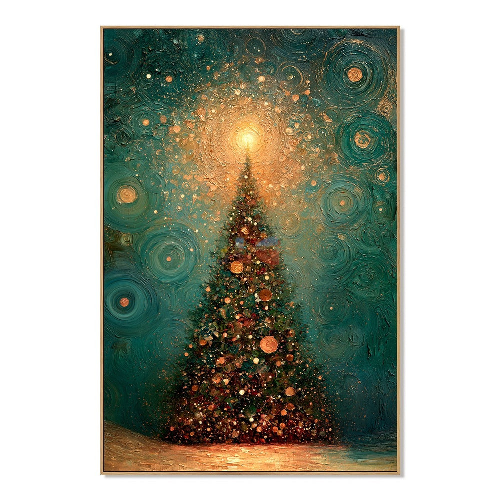 Starlit Evergreen Glow – Christmas Textured Wall Art hand-painted wall art
