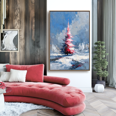 Winter Ember – Textured Abstract Christmas Tree Oil Painting on Canvas
