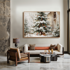 Winter Serenade – Christmas Tree Oil Painting with Cardinals, Snowy Holiday Wall Art