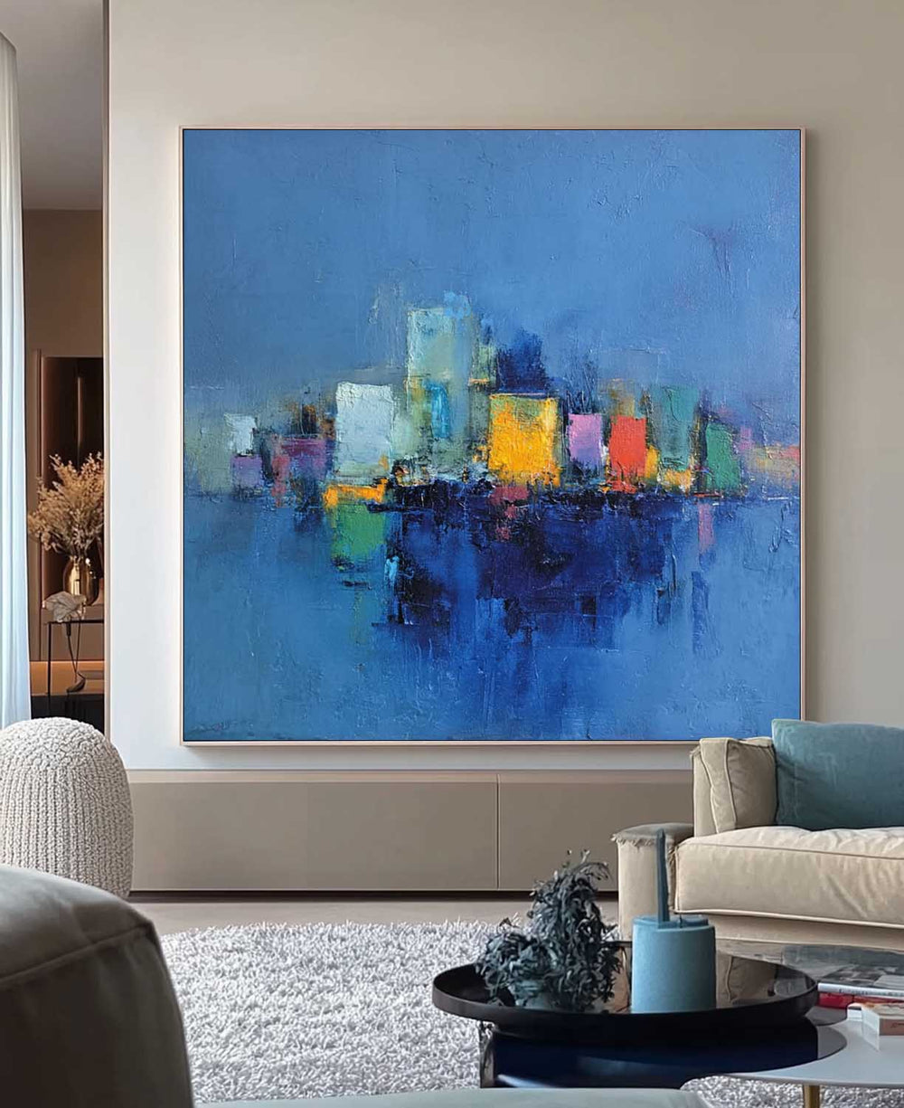 Modern Colorful Abstract Urban Oil Painting Large Acrylic painting Original Architecture Wall Art Home Decor