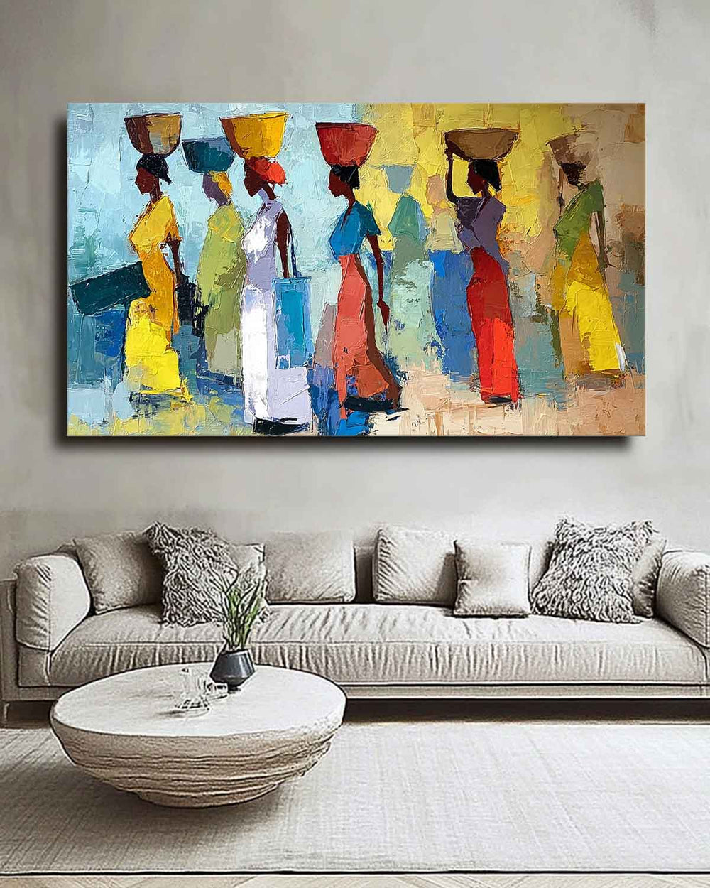 Original Women In Traditional Dress Wall Art Modern Colorful Figure Acrylic Painting Large Artwork Framed