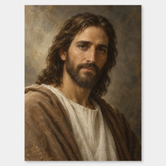 Jesus in Quiet Light – Christ Portrait Oil Painting on a neutral gray background