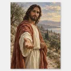 Come Follow Me – Jesus Christ Oil Painting on a neutral gray background