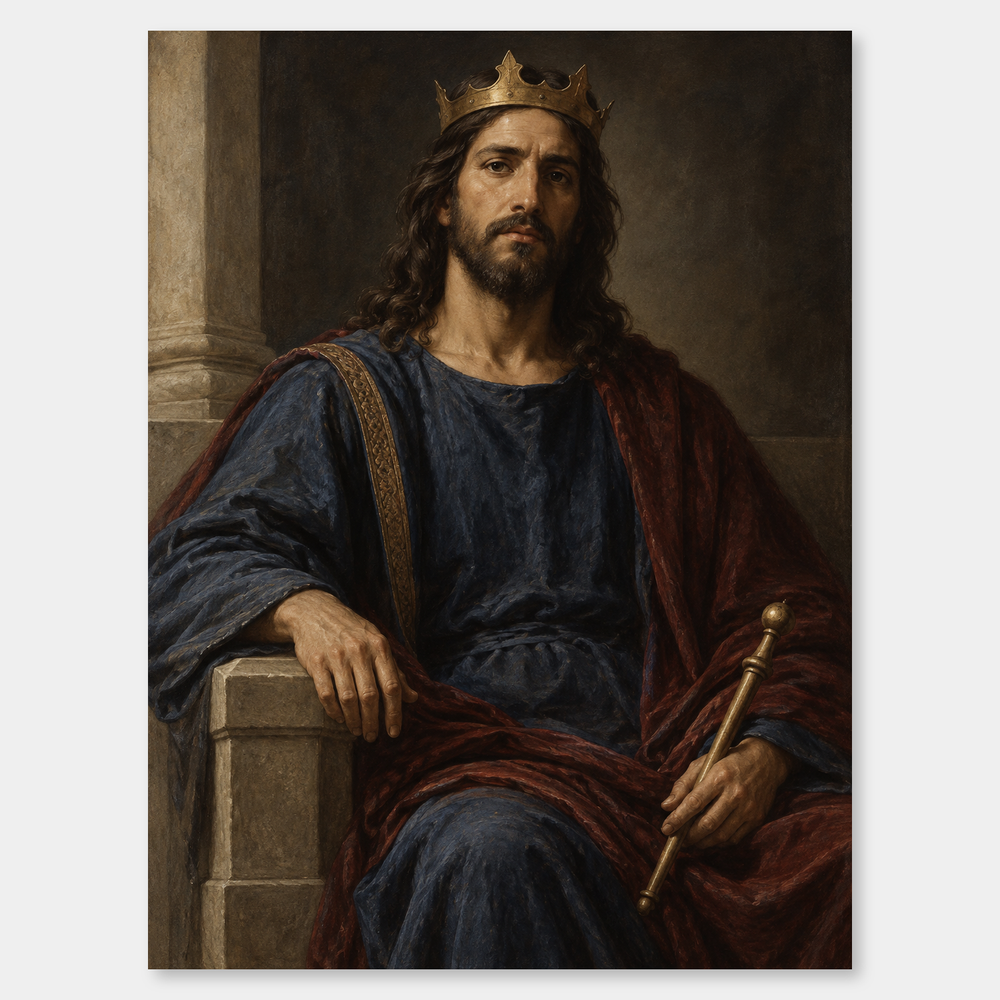Christ the King – Christian Portrait Painting on a neutral gray background