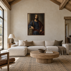 Christ the King oil painting displayed in a living room