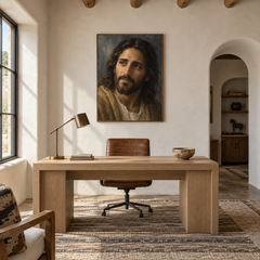 Compassion of Christ oil painting displayed in a study