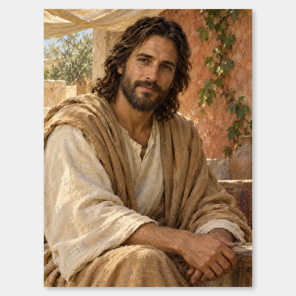 The Gentle Savior – Warm Jesus Oil Painting on a neutral gray background