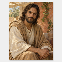 The Gentle Savior – Warm Jesus Oil Painting on a neutral gray background