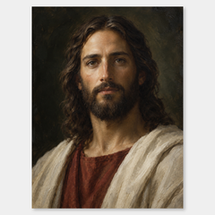 Son of God Portrait – Classic Jesus Oil Painting on a neutral gray background