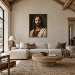 Son of God Portrait oil painting displayed in a living room