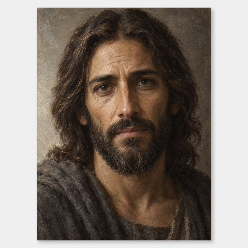 The Face of Mercy – Intimate Jesus Portrait on a neutral gray background
