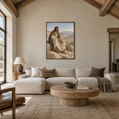 Christ in the Wilderness oil painting displayed in a living room