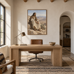 Christ in the Wilderness oil painting displayed in a study
