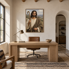 Shepherd King Portrait oil painting displayed in a study