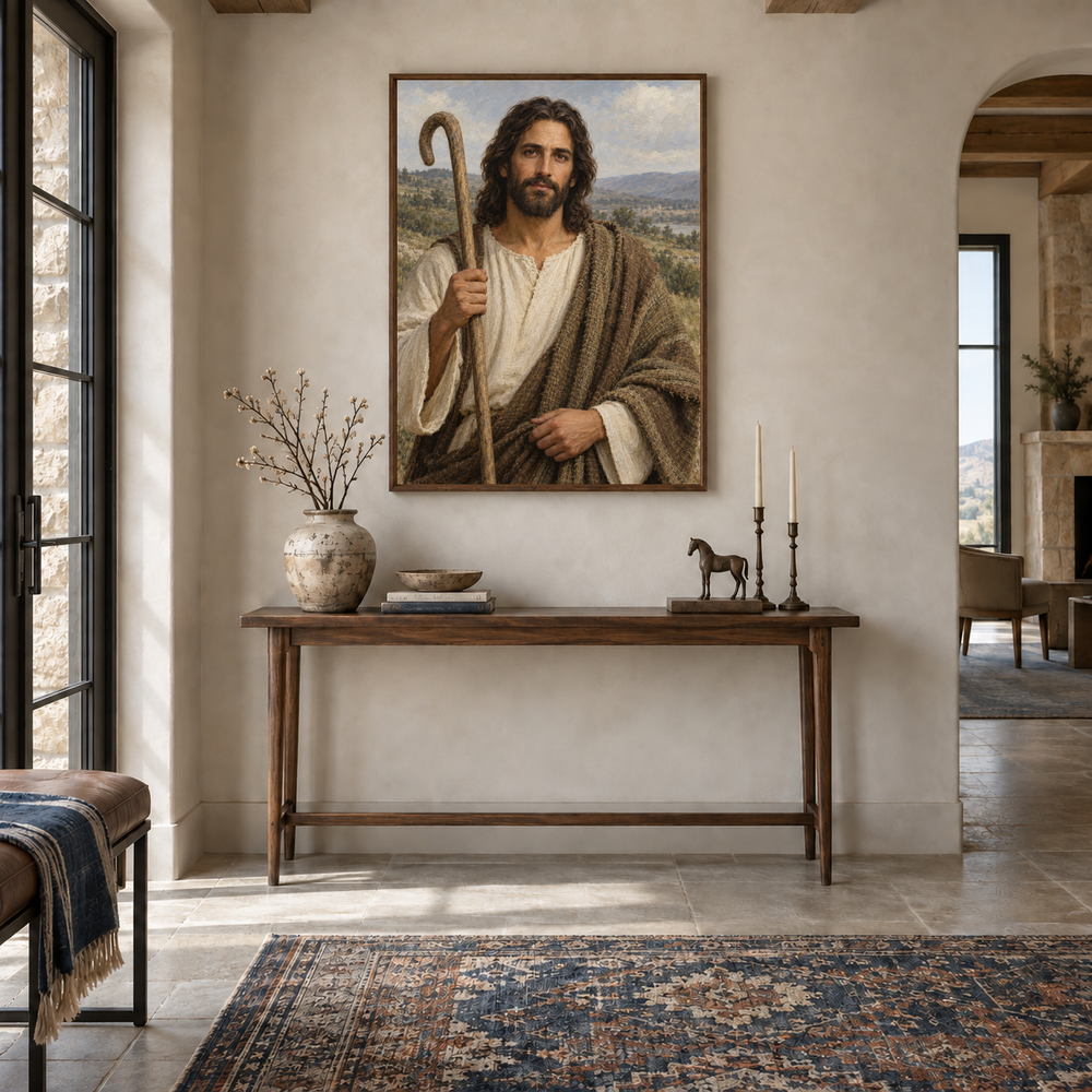 Shepherd King Portrait oil painting displayed in a entryway