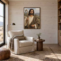 Shepherd King Portrait oil painting displayed in a reading room