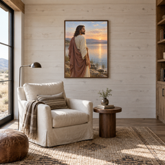 Jesus at Dawn oil painting displayed in a reading room