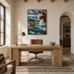 Reach for Me oil painting displayed in a study