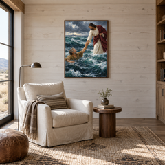 Reach for Me oil painting displayed in a reading room