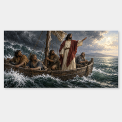Peace, Be Still – Jesus Calming the Storm Painting on a neutral gray background