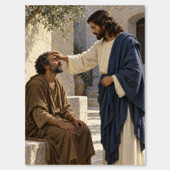 The Healing Touch – Jesus Healing a Man Painting on a neutral gray background