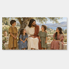 Jesus and the Children – Biblical Family Wall Art on a neutral gray background