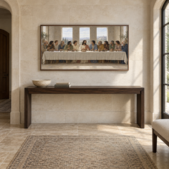 The Last Supper in Quiet Light oil painting displayed in a limestone entry gallery