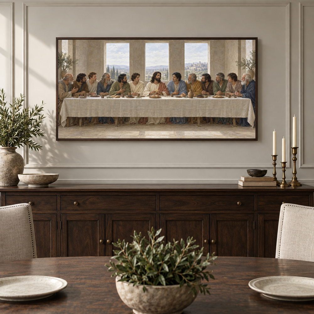 The Last Supper in Quiet Light oil painting displayed in a classic dining room