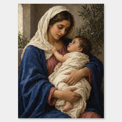 Madonna and Child – Virgin Mary with Baby Jesus on a neutral gray background