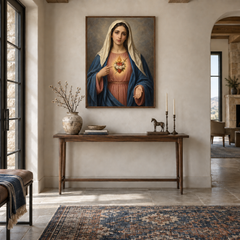 Immaculate Heart of Mary oil painting displayed in a entryway