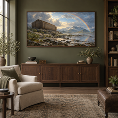 Noah's Ark After the Storm oil painting displayed in a olive home library