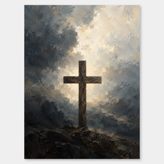Cross – Light Through Darkness Oil Painting on a neutral gray background