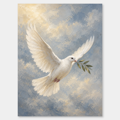 Dove of Peace – Olive Branch Christian Painting on a neutral gray background