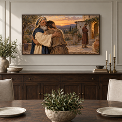 The Return of the Prodigal Son oil painting displayed in a classic dining room