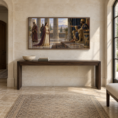 Esther Before the King oil painting displayed in a limestone entry gallery