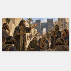 Jonah brings his warning to listeners in Nineveh, as told in Jonah 3.